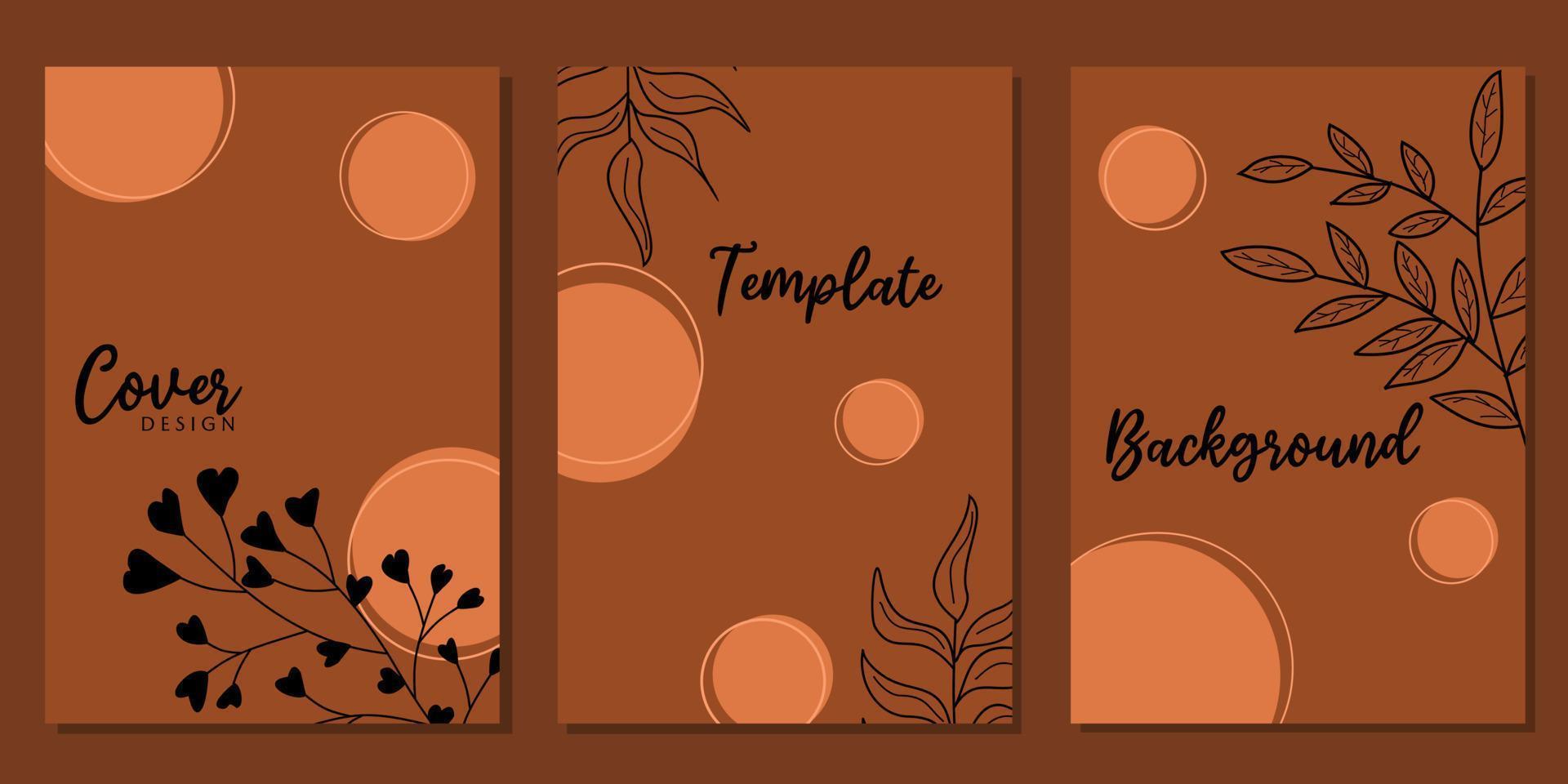 brown color cover template set. Abstract background design with hand drawn floral elements and circle shapes. for presentations, brochures, catalogs vector