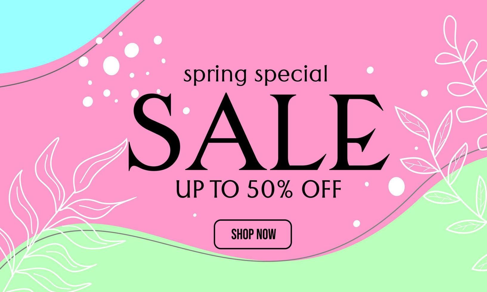 natural theme spring sale banner. color abstract background with hand drawn floral elements. vector