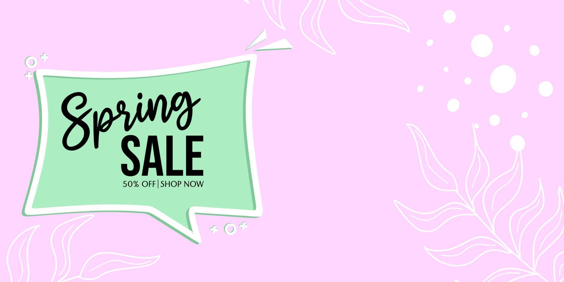 pink natural theme spring sale banner. abstract background with speech bubble elements vector