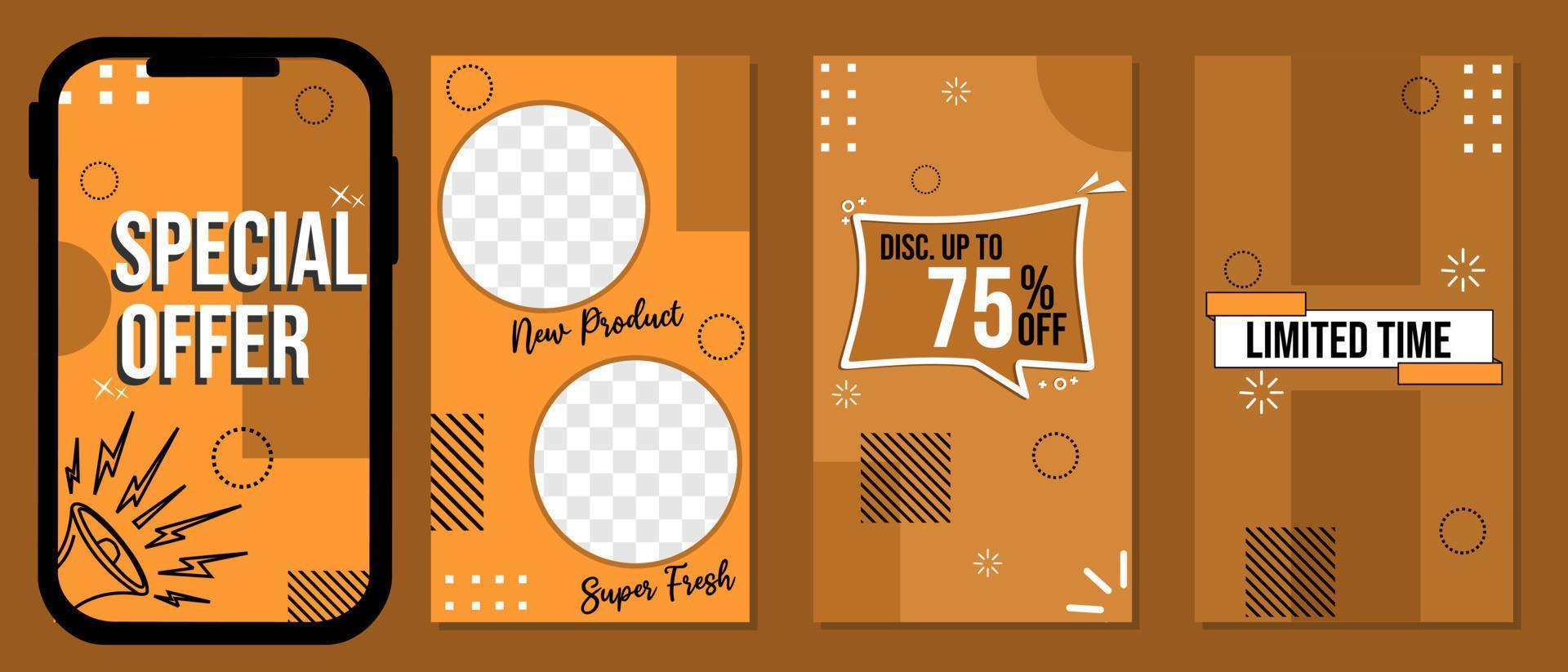 ad design template for social network stories. brown abstract geometric background. flat design for mobile media post vector