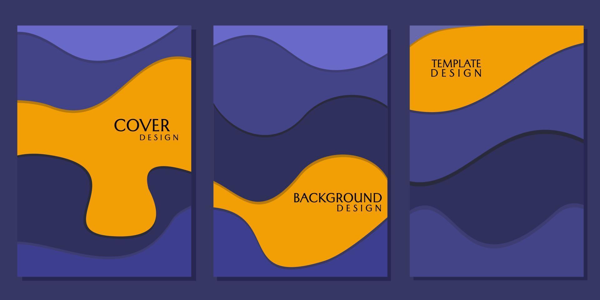 paper cut style cover design set. blue yellow abstract background with curved pattern vector