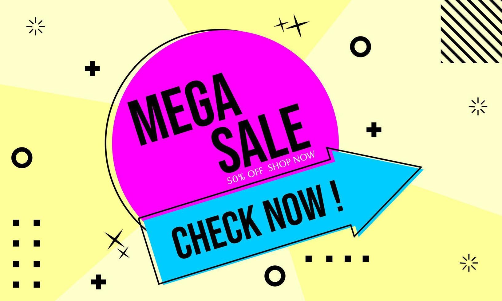 pink discount advertising banner design. abstract geometric background with circle and arrow shapes. memphis theme ad badge vector
