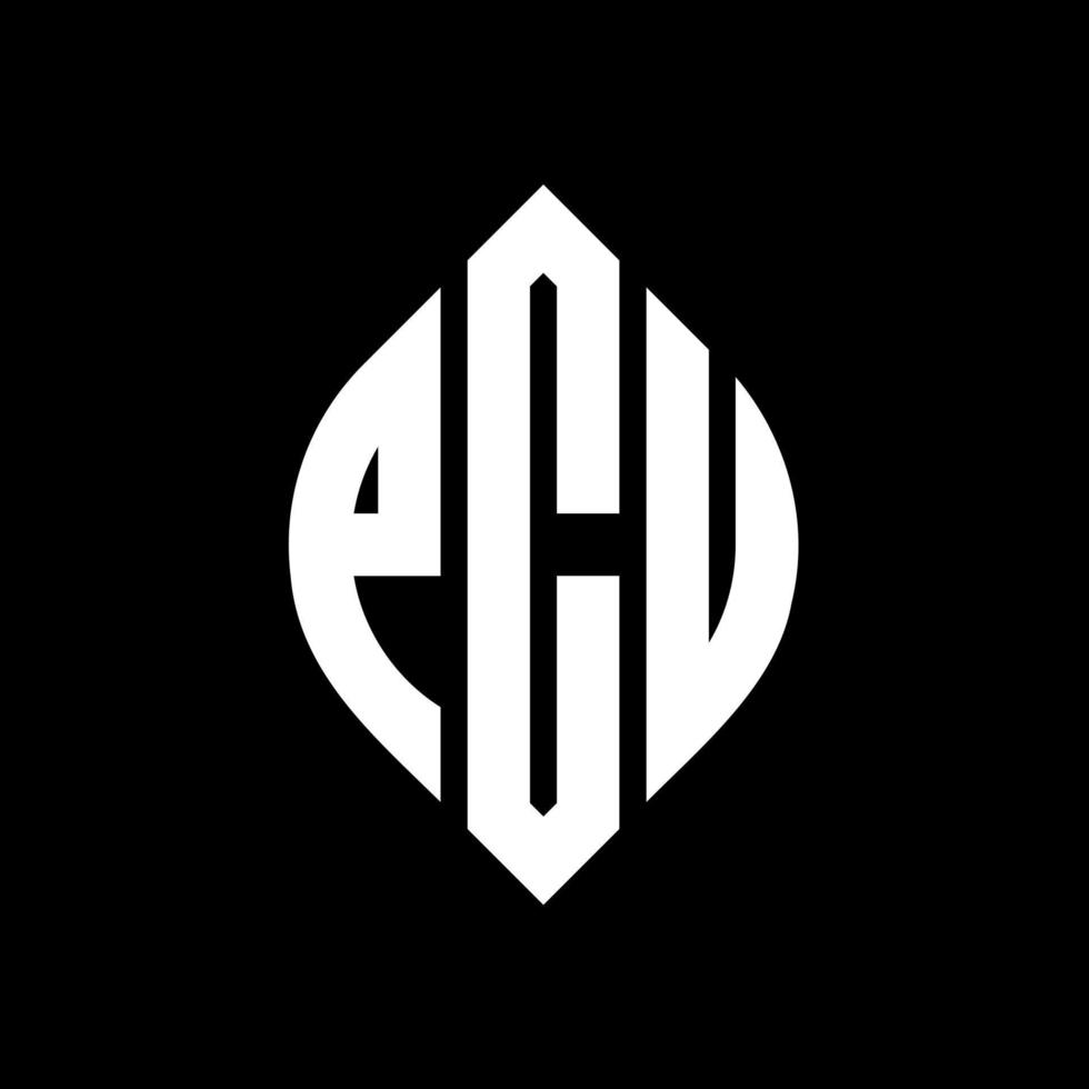 PCU circle letter logo design with circle and ellipse shape. PCU ellipse letters with typographic style. The three initials form a circle logo. PCU Circle Emblem Abstract Monogram Letter Mark Vector. vector