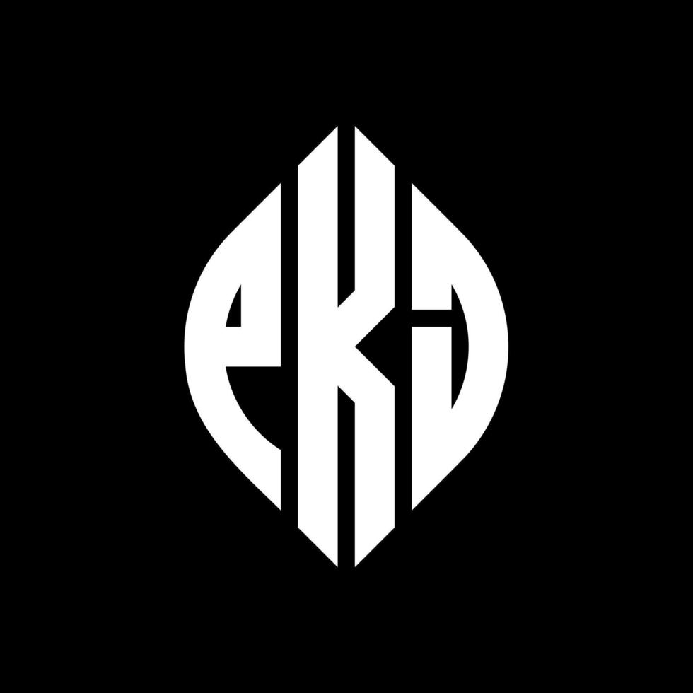 diseño de logotipo de letra de círculo pkj con forma de círculo y elipse. letras de elipse pkj con estilo tipográfico. las tres iniciales forman un logo circular. vector de marca de letra de monograma abstracto del emblema del círculo pkj.