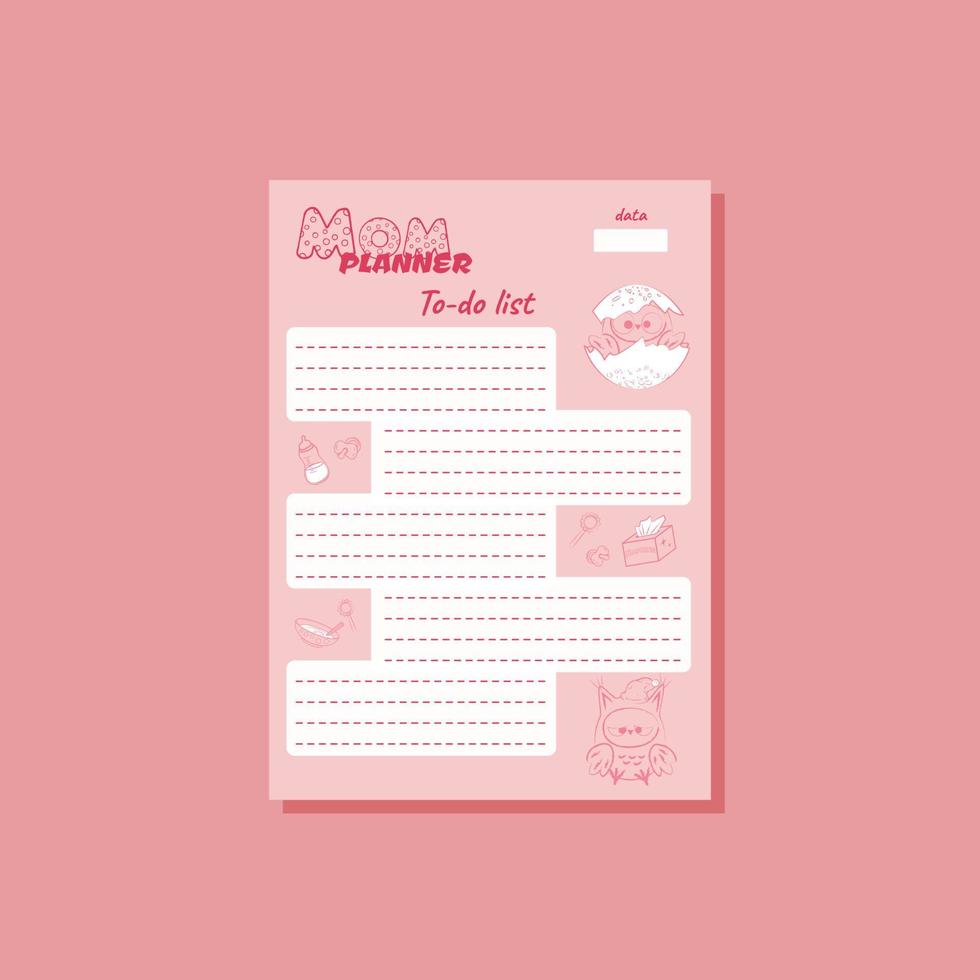 Mom planner pink to do list A4 vector