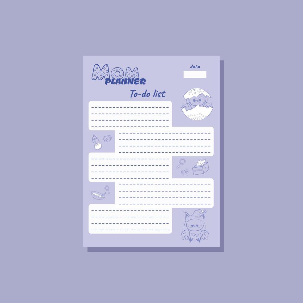 Mom planner blue to do list A4 vector