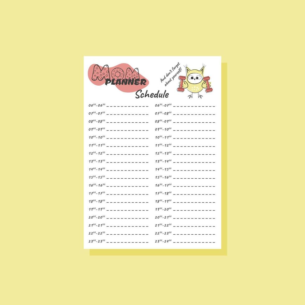 Mom planner white schedule A4 vector