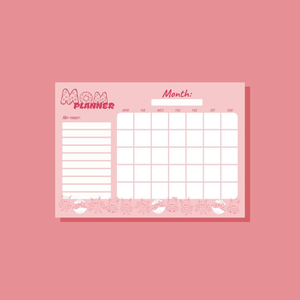 Mom planner pink for a month A4 vector