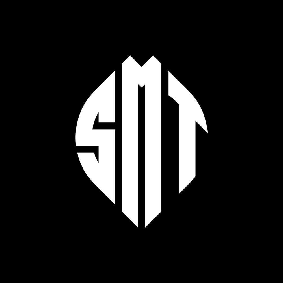 SMT circle letter logo design with circle and ellipse shape. SMT ellipse letters with typographic style. The three initials form a circle logo. SMT Circle Emblem Abstract Monogram Letter Mark Vector. vector