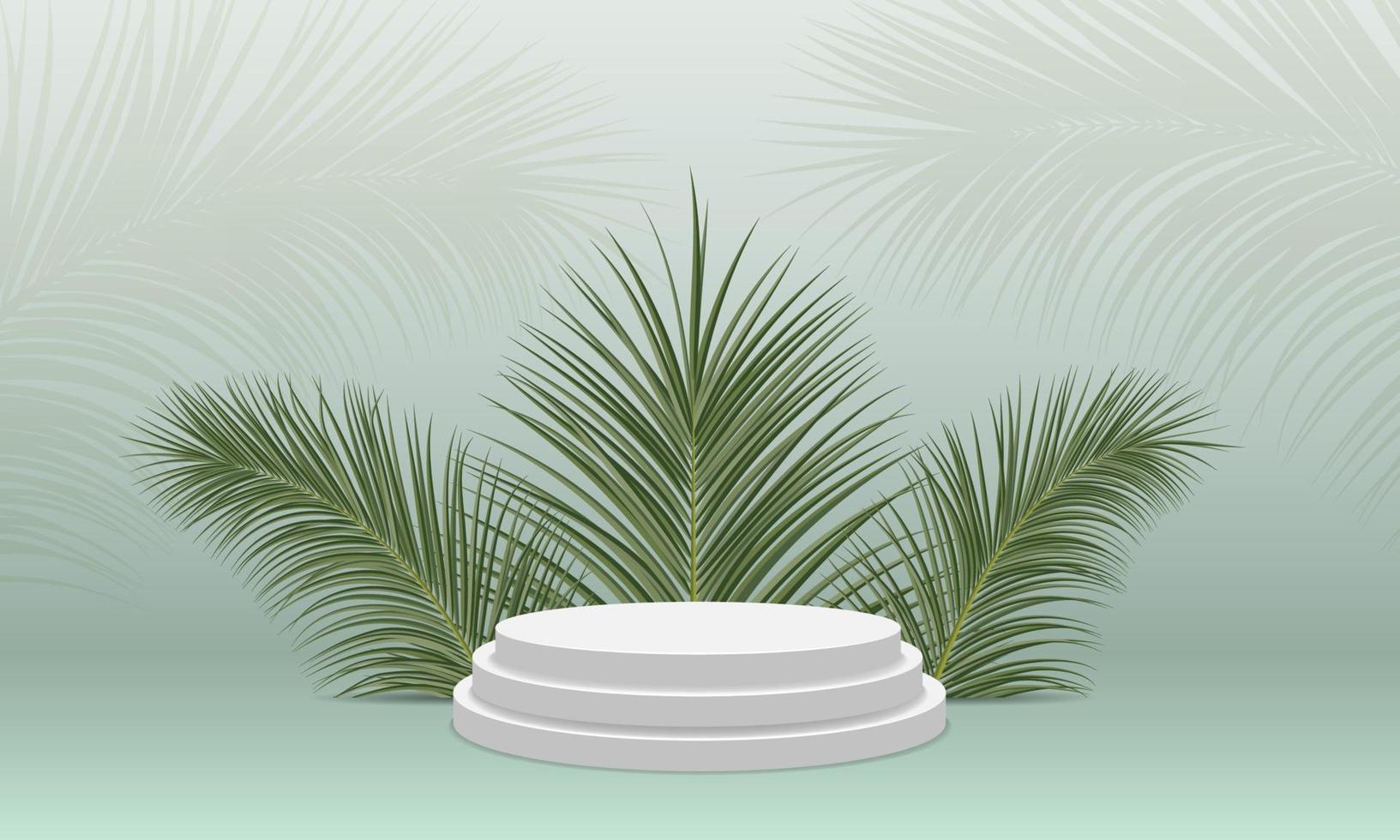 White product display podium with coconut leaves vector