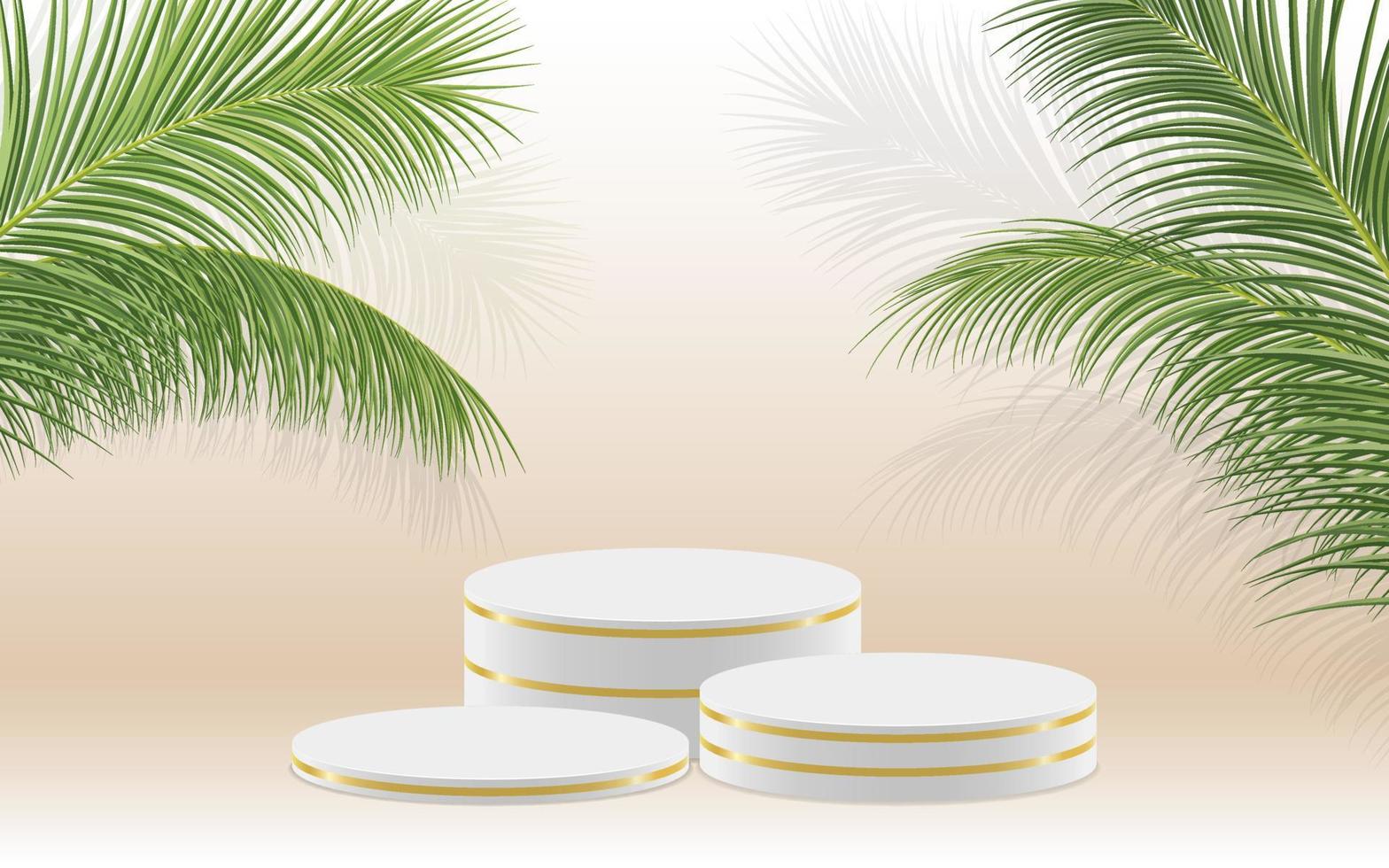 White product display podium with coconut leaves vector