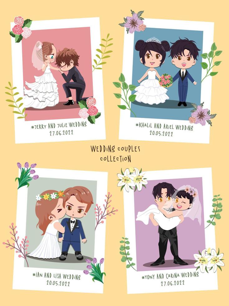 Cute wedding bride and groom couple set for wedding invitation card vector