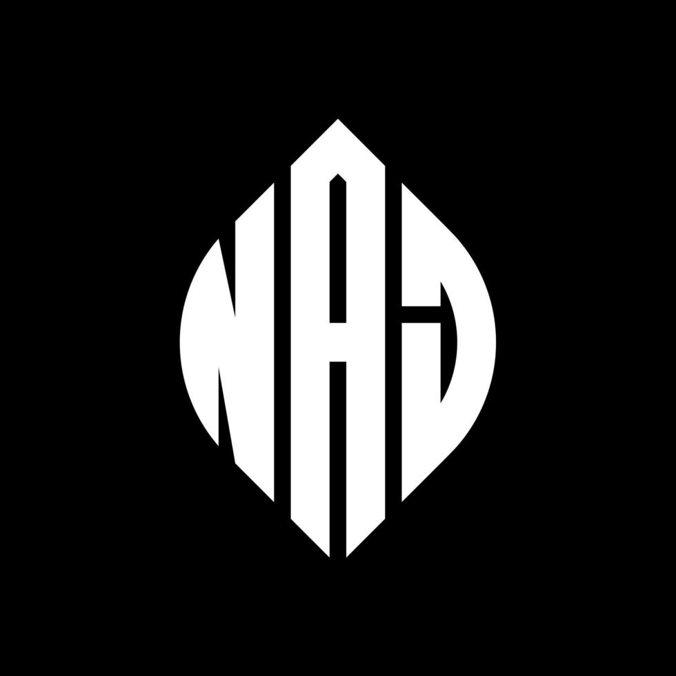 NAJ circle letter logo design with circle and ellipse shape. NAJ ellipse letters with typographic style. The three initials form a circle logo. NAJ Circle Emblem Abstract Monogram Letter Mark Vector. vector