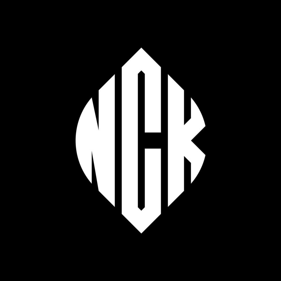 NCK circle letter logo design with circle and ellipse shape. NCK ellipse letters with typographic style. The three initials form a circle logo. NCK Circle Emblem Abstract Monogram Letter Mark Vector. vector