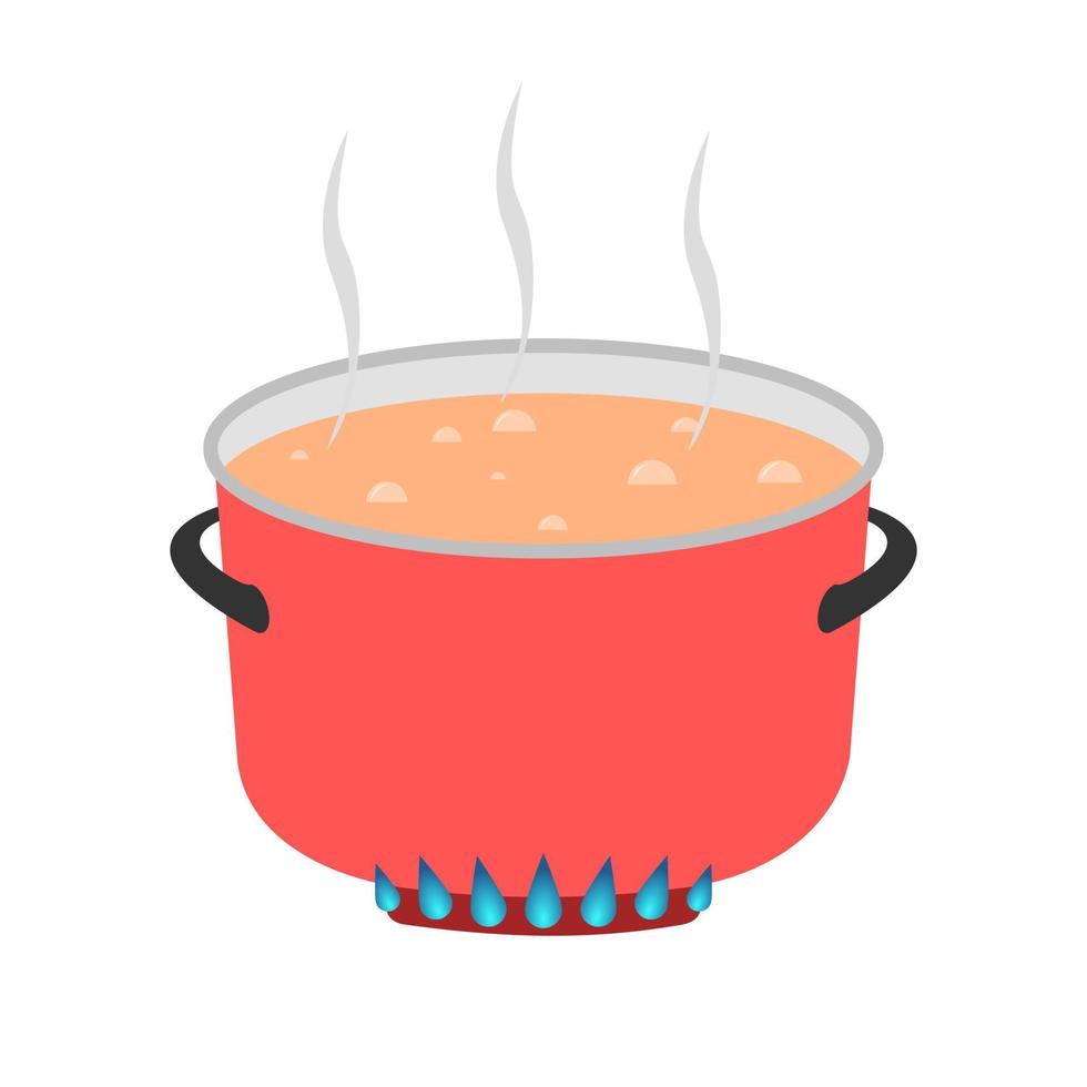 flat illustration of boiling soup in a red pot on isolated background vector