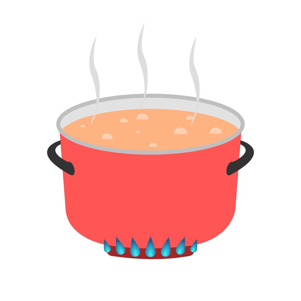 ilustración plana de sopa hirviendo en una olla roja sobre fondo aislado vector