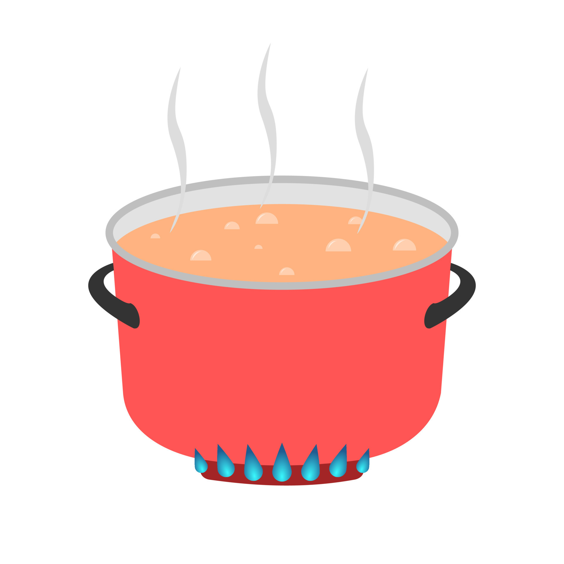 flat illustration of boiling soup in a red pot on isolated background