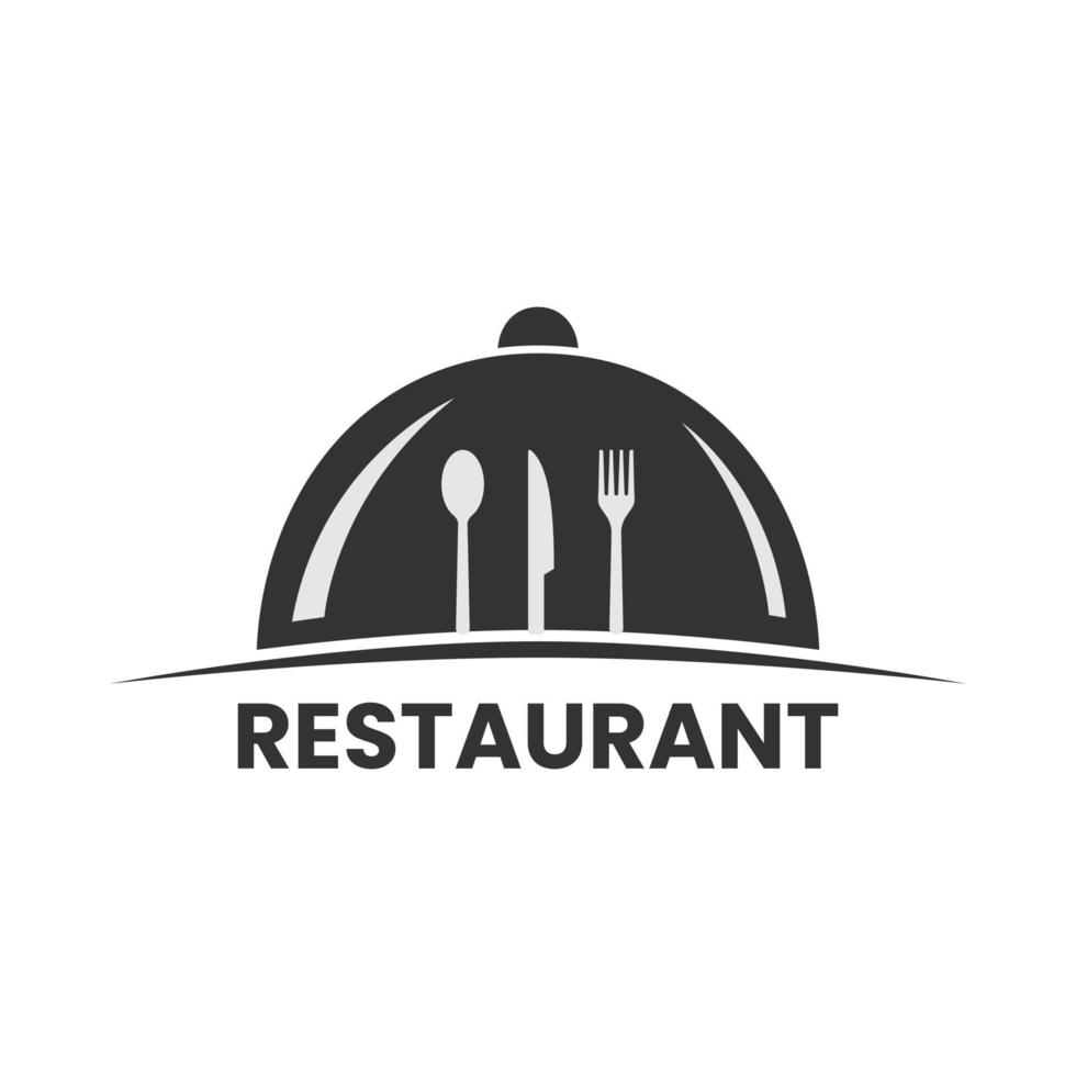 restaurant logo template with image of serving lid on isolated background vector