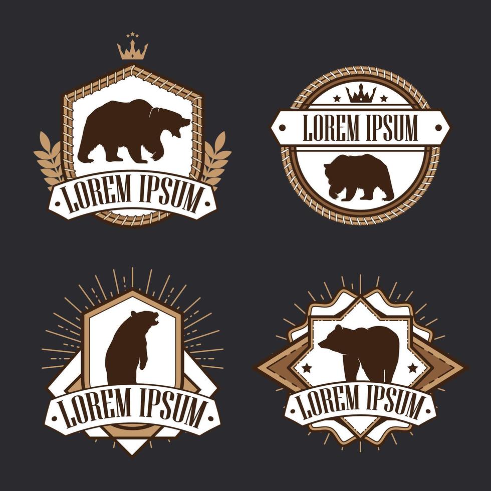 conjunto de ilustración de vector de insignia de logotipo de oso
