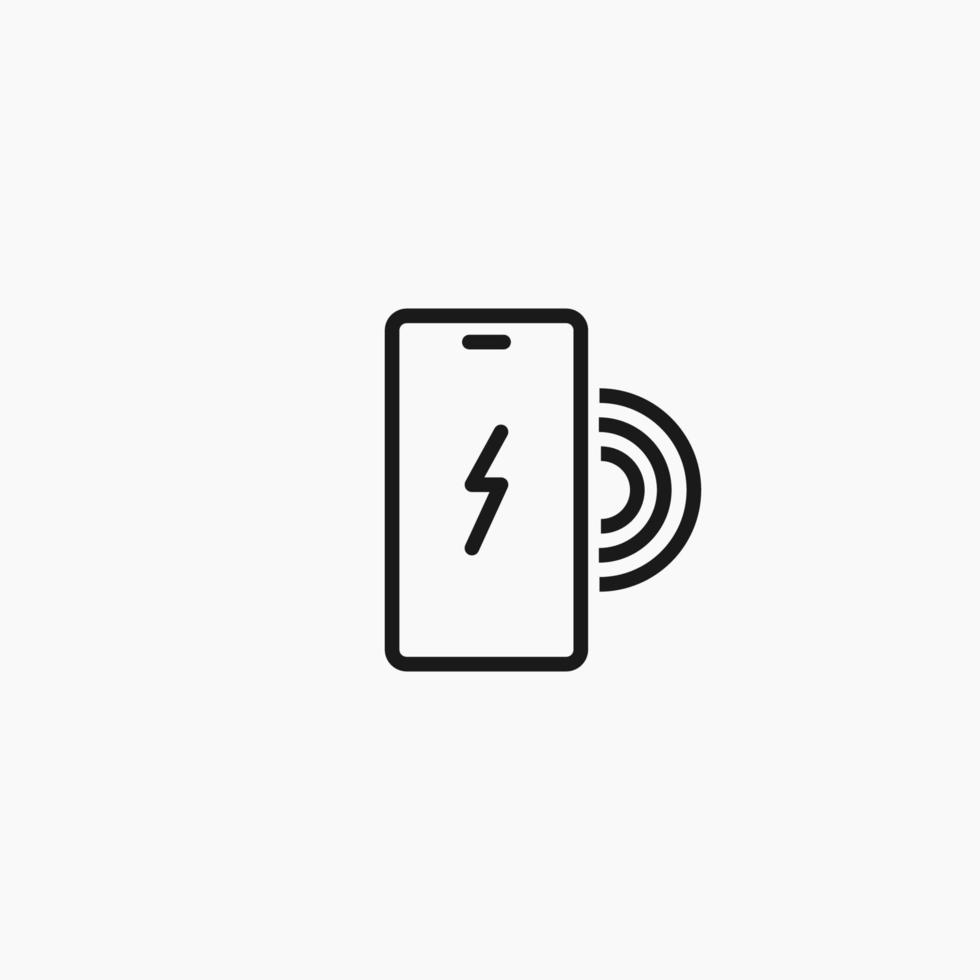 Smartphone with wireless charging technology line icon. Charging smartphone via wireless charging symbol. vector