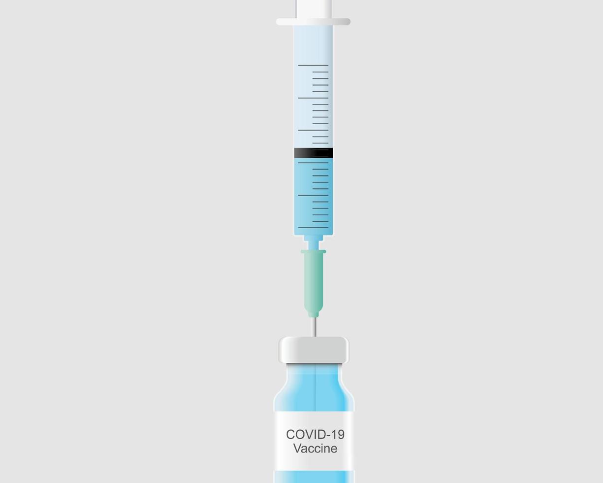 Close up of 3d syringe with vaccine bottle isolated on white background. Medicine injection drug. Medication drug needle cutout. health care medical equipment vector illustration.
