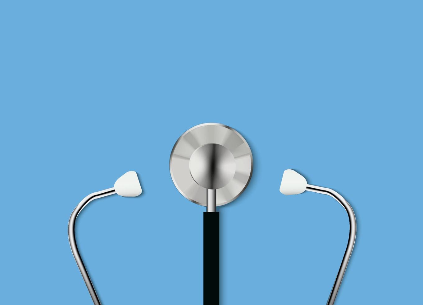 3d stethoscope. Medical instrument for listening to the action of heart or breathing, typically having a small disk shaped resonator is placed against the chest and two tubes connected to earpieces vector