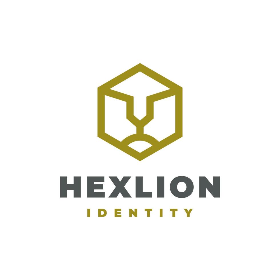 estilo de línea hexa del diseño de ilustración vectorial del logotipo de la cara del rey león, cara del rey león en un concepto hexa con elemento de símbolo de icono de estilo de línea de contorno monolineal lineal vector