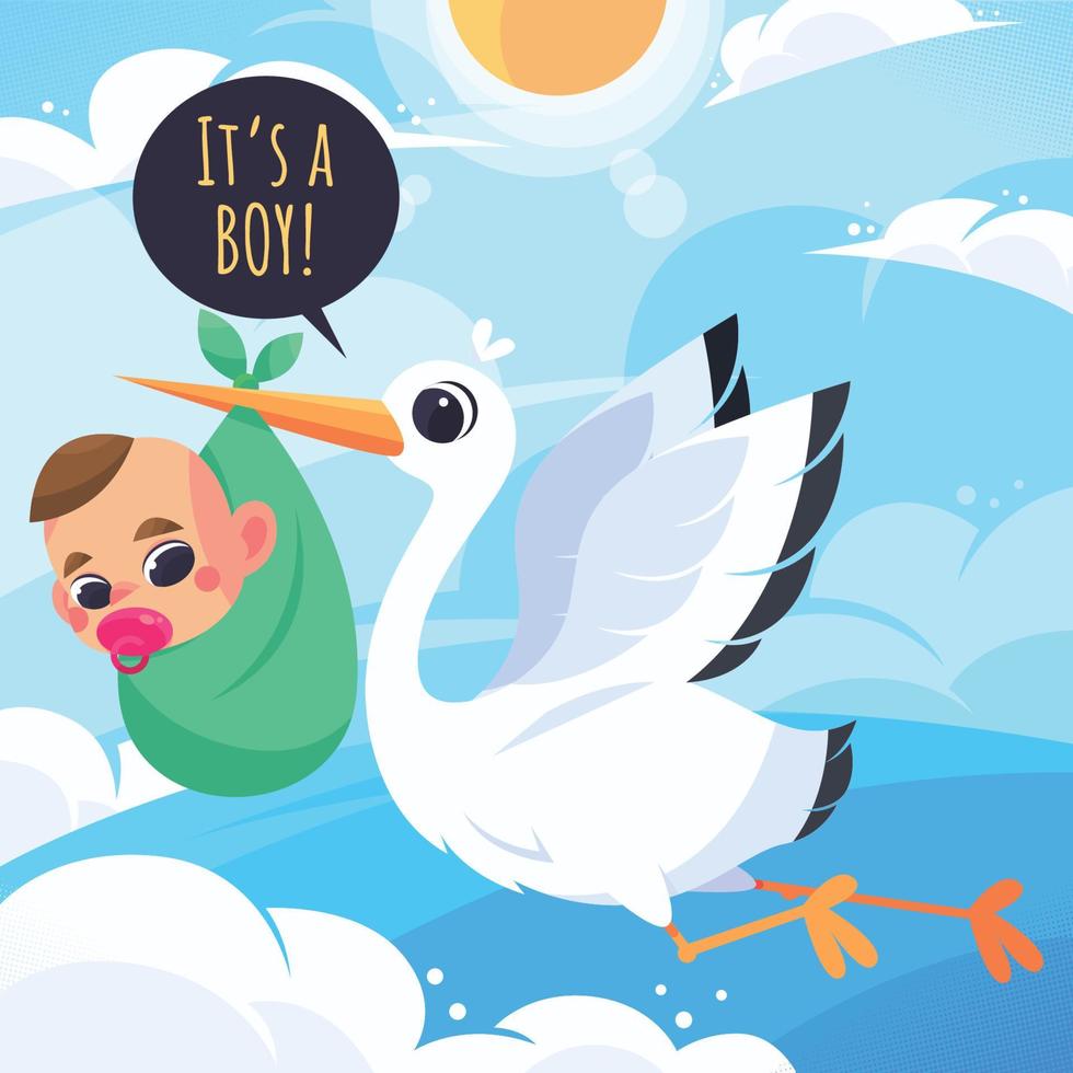 Born Day Baby And Stork illustration vector