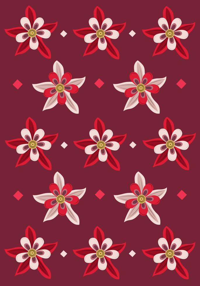 Winky double red white flowers wallpaper for graphic design and decorative element vector