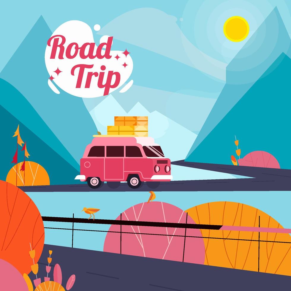 Road Trip along the Mountains Concept vector