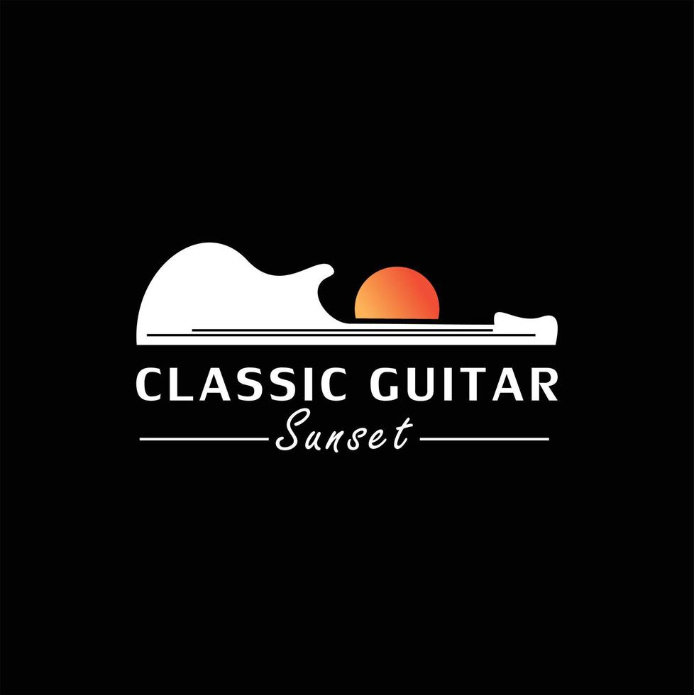 guitarra clásica y puesta de sol, inspiración para el diseño del logo vector