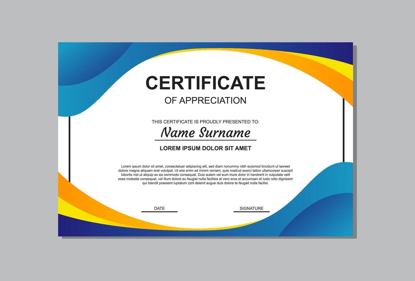 certificate template design in orange and blue for business and graduation. vector