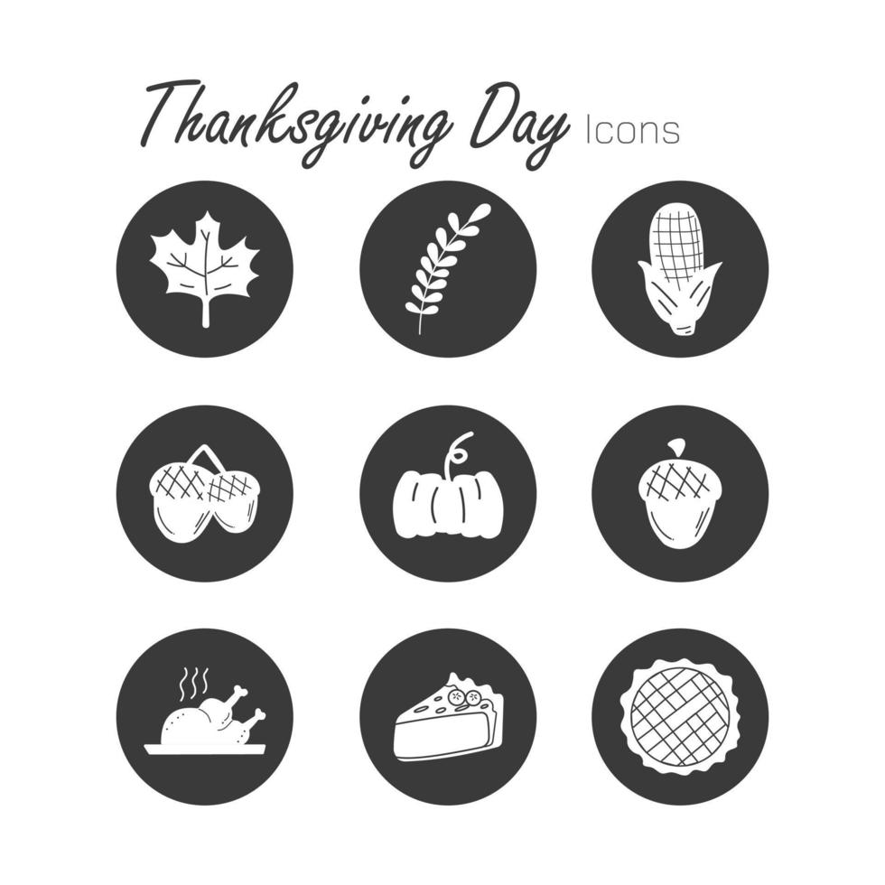 Thanksgiving icons in black circle isolated on the white background. vector