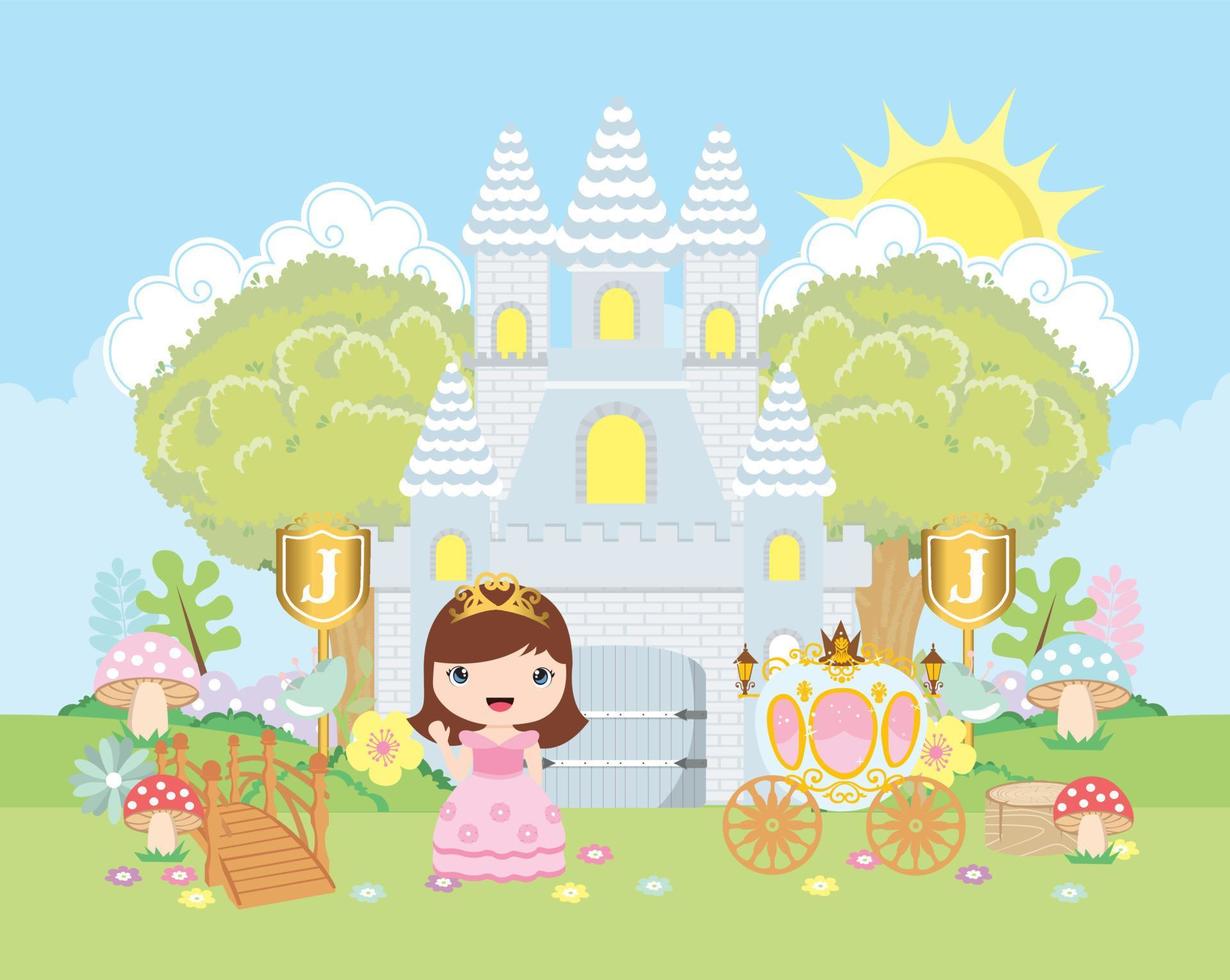 ilustración de castillo azul y princesa rosa vector