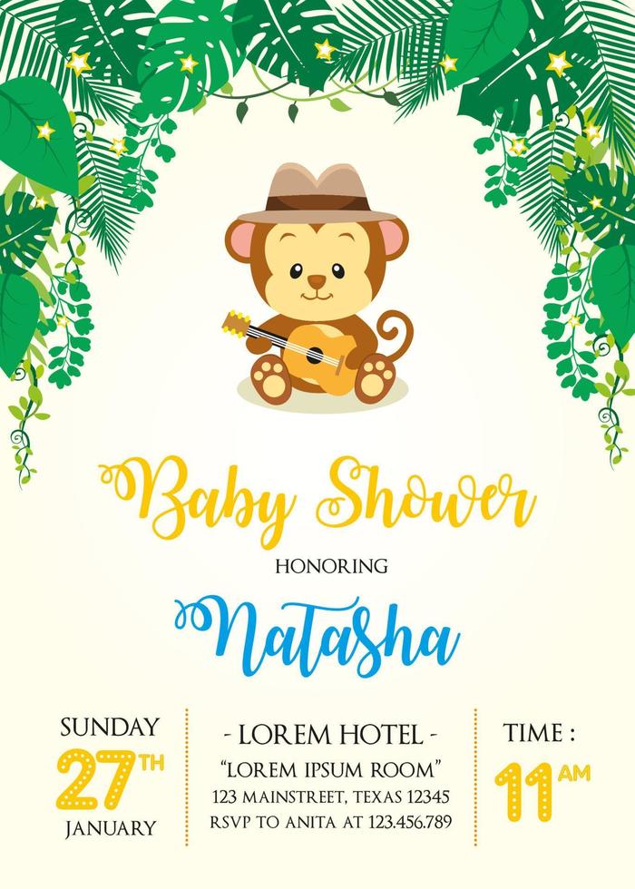 Baby shower invitation with cute monkey vector