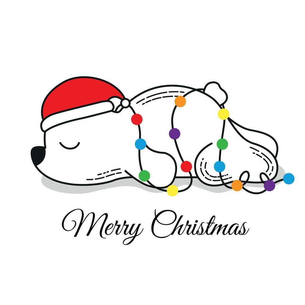 Merry Christmas card design, Have a lazy christmas with cute polar bear wear Santa hat vector