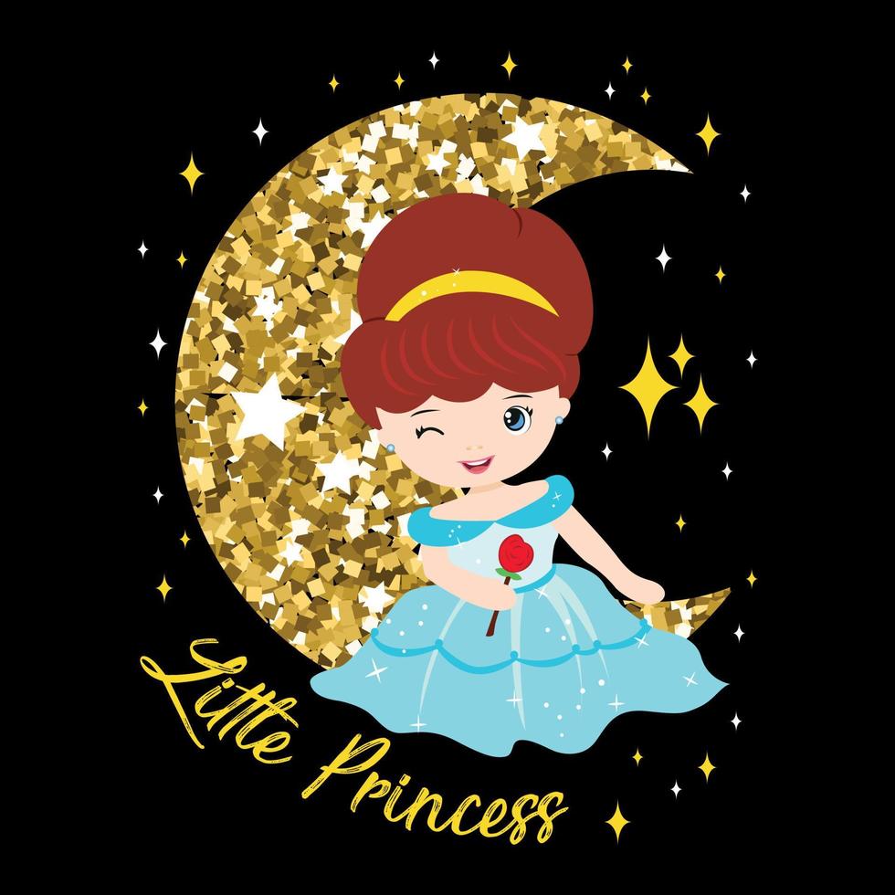 Cute little princess on the moon vector