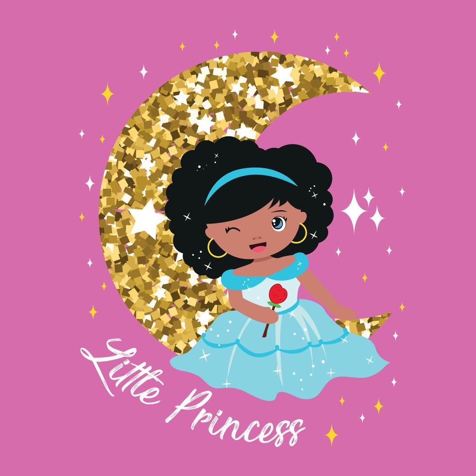 Cute black little princess on the moonPrint vector
