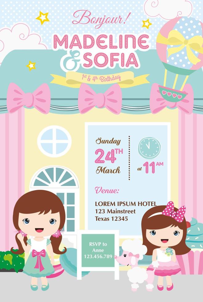 birthday invitation with two little girls vector