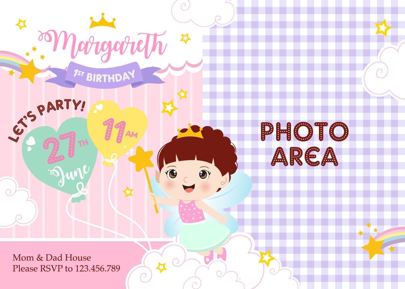 Baby shower invitation with cute fairy girl vector