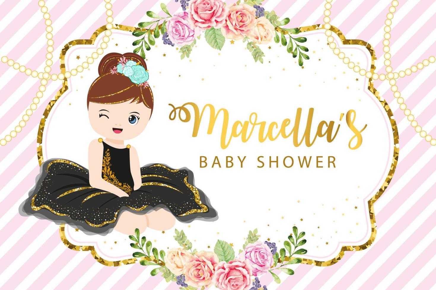 diseño de banner de baby girl shower con linda bailarina vector