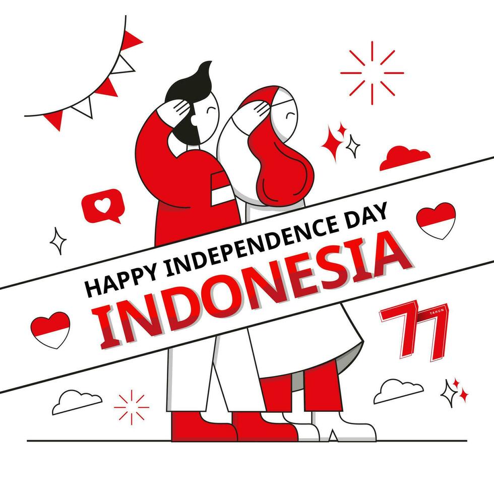 flat people celebrate indonesia independence day vector