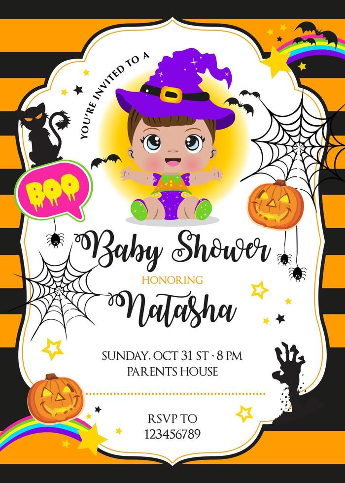 Baby shower card with little witch vector