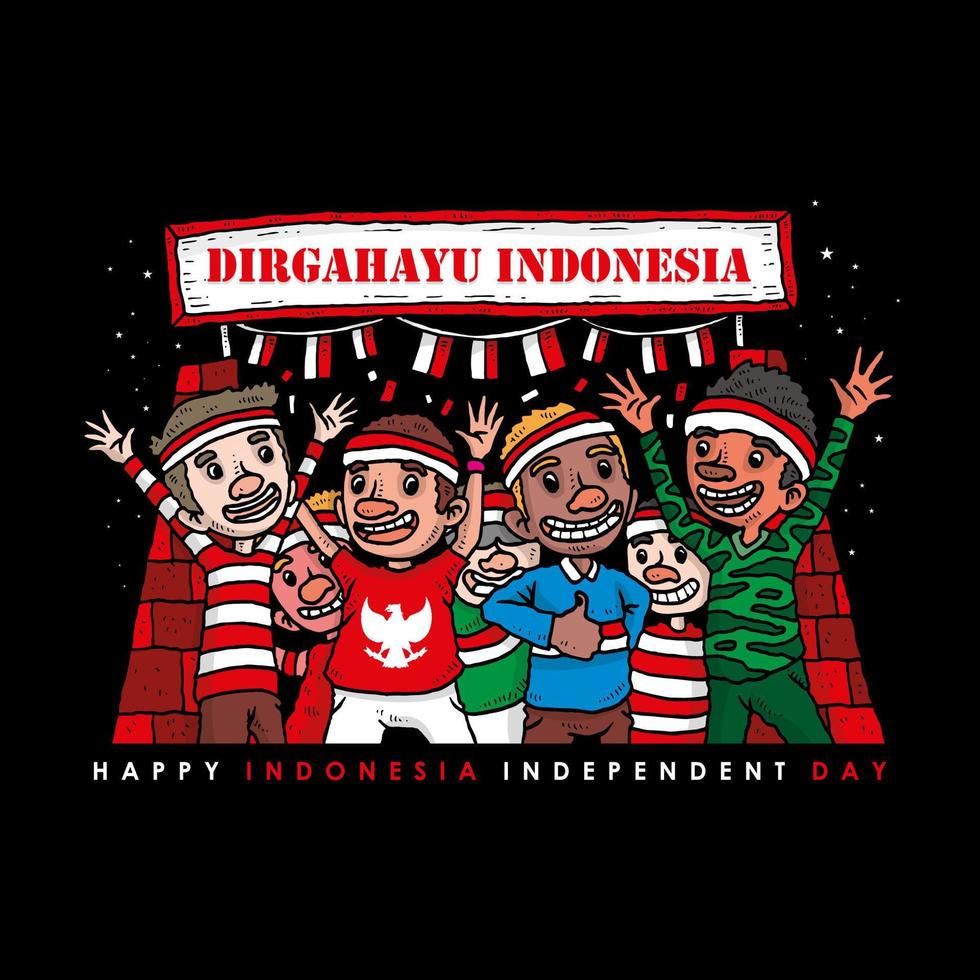 la gente celebra el día de la independencia de indonesia vector