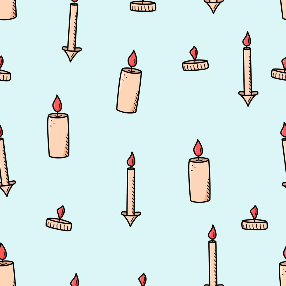 concepto de iconos de patrones sin fisuras del día de san valentín. vector doodle accesorios románticos un conjunto de velas encendidas en candelabros