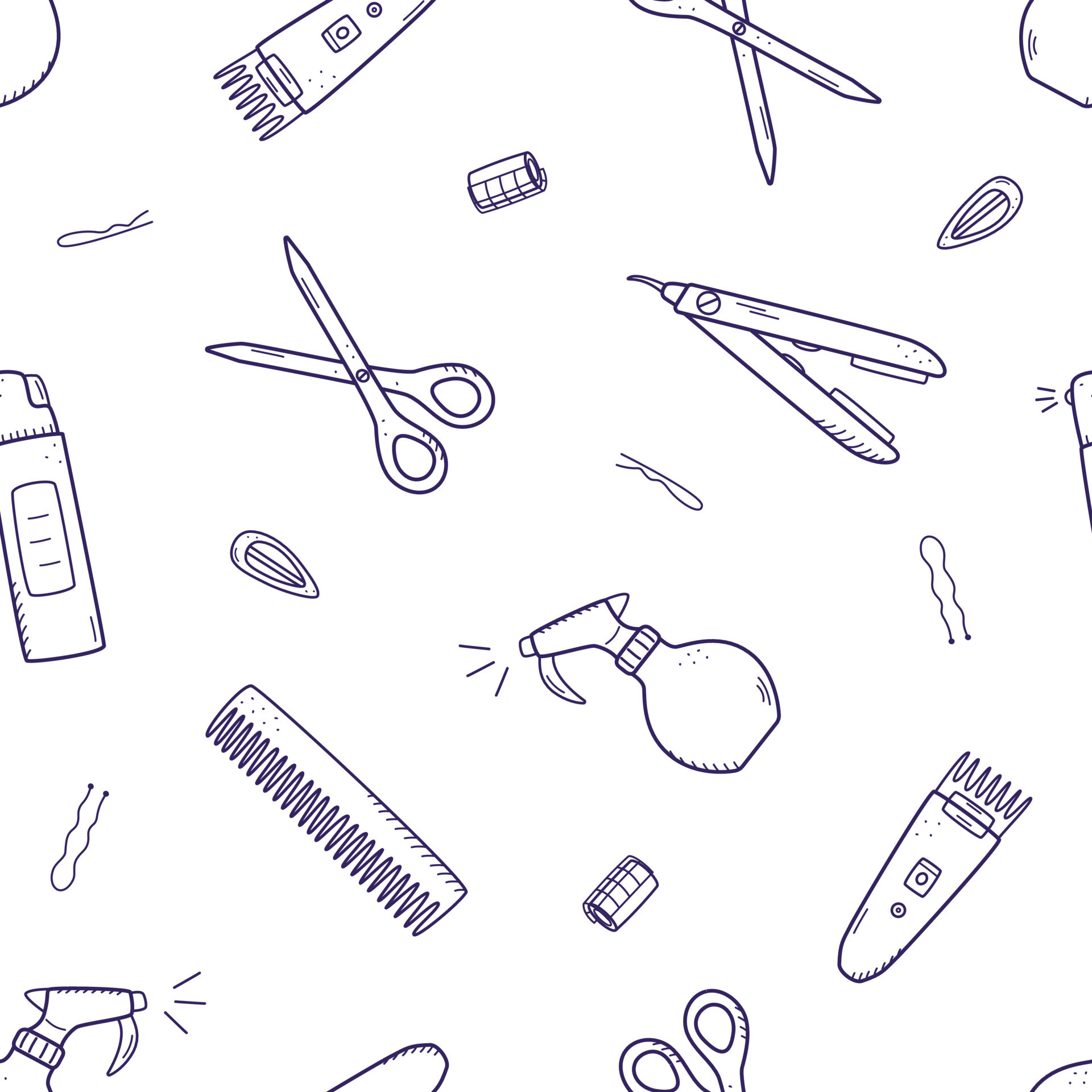 Seamless pattern of hairdressing elements. Vector illustration of doodle  icons background, wallpaper. The concept of a hairdressing salon and a beauty  salon 9101405 Vector Art at Vecteezy