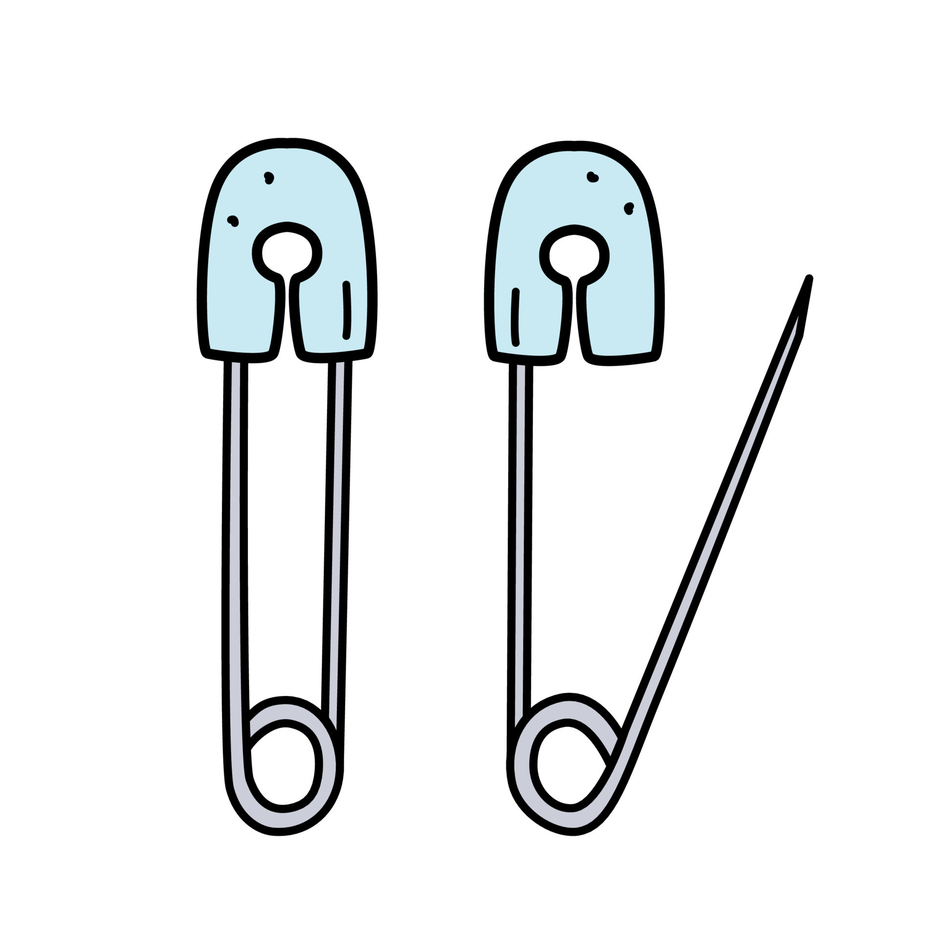 Safety pin, clothing accessory or item for needlework and sewing