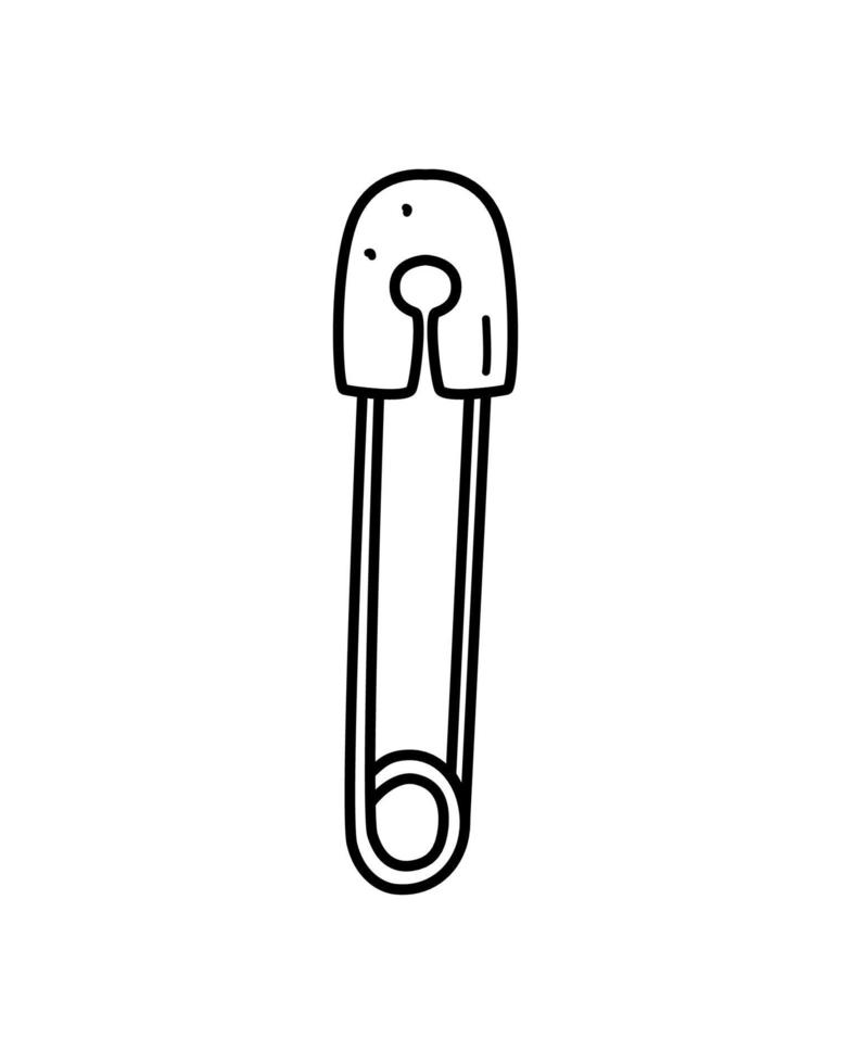 Safety pin, clothing accessory or item for needlework and sewing, vector doodle illustration.