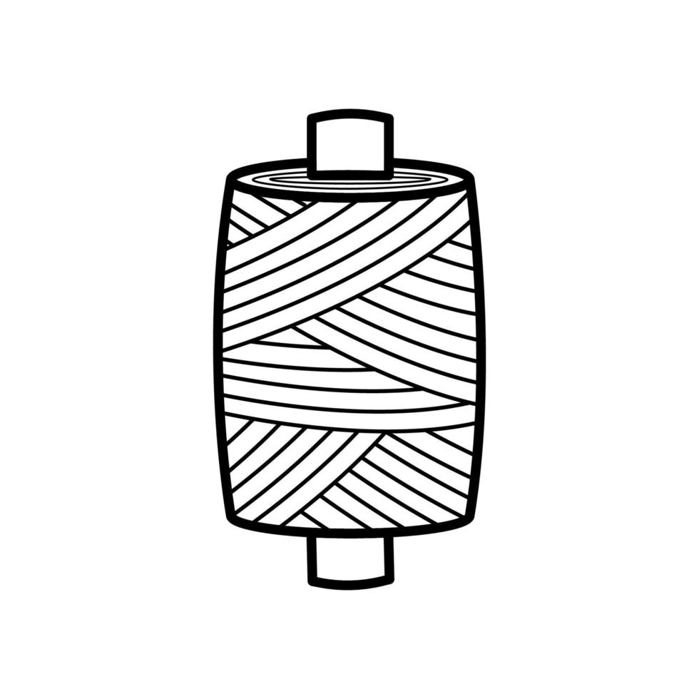 Icon spool of thread for sewing and needlework. Vector doodle illustration of linen thread on a wooden spool.