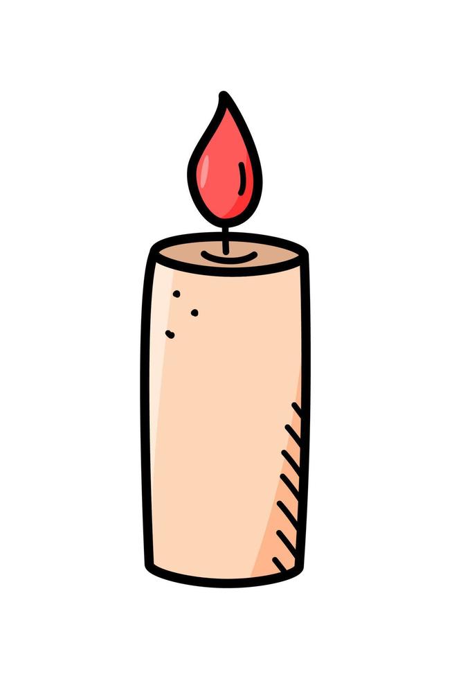 icono de vela ardiente, ilustración de fideos vectoriales de una vela de cera con una mecha. vector